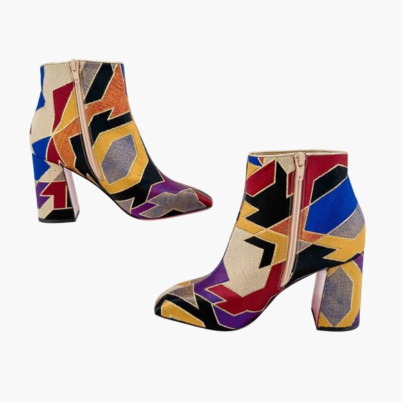 Christian Louboutin Hilconico Ankle Boots Size 40 US 10 Geometric Block Heel - Picture 10 of 14